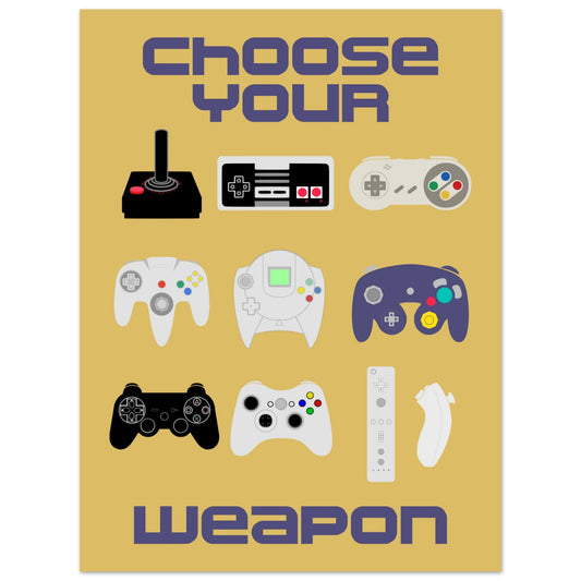 Choose Your Weapon Retro Poster, Vintage Gaming Controllers Art Print, Gift for Gamers, Boys room poster, gaming room poster - Rampage Design Studio
