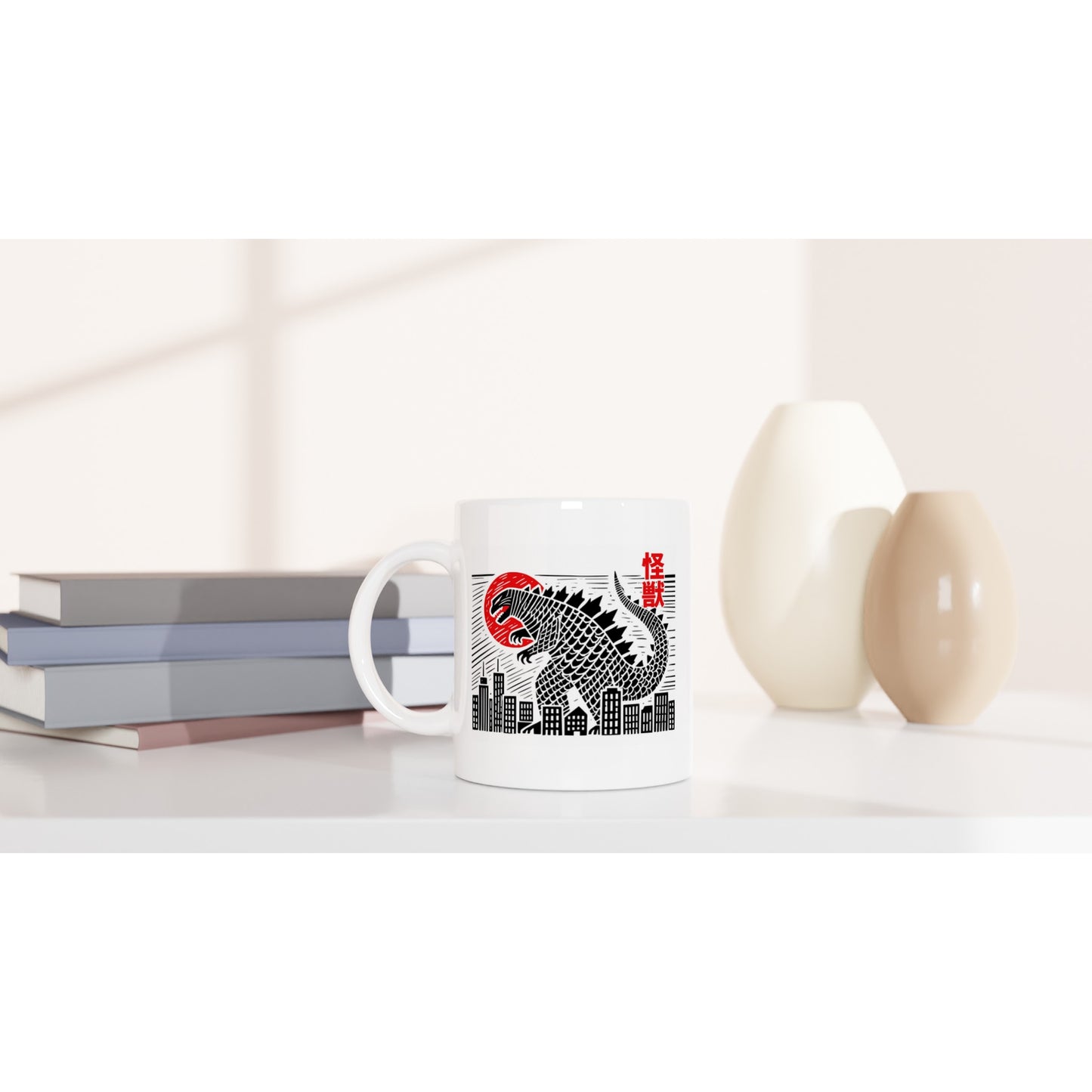 Kaiju Cityscape Mug – Japanese Style Block Print, Dishwasher & Microwave Safe Ceramic - Rampage Design Studio