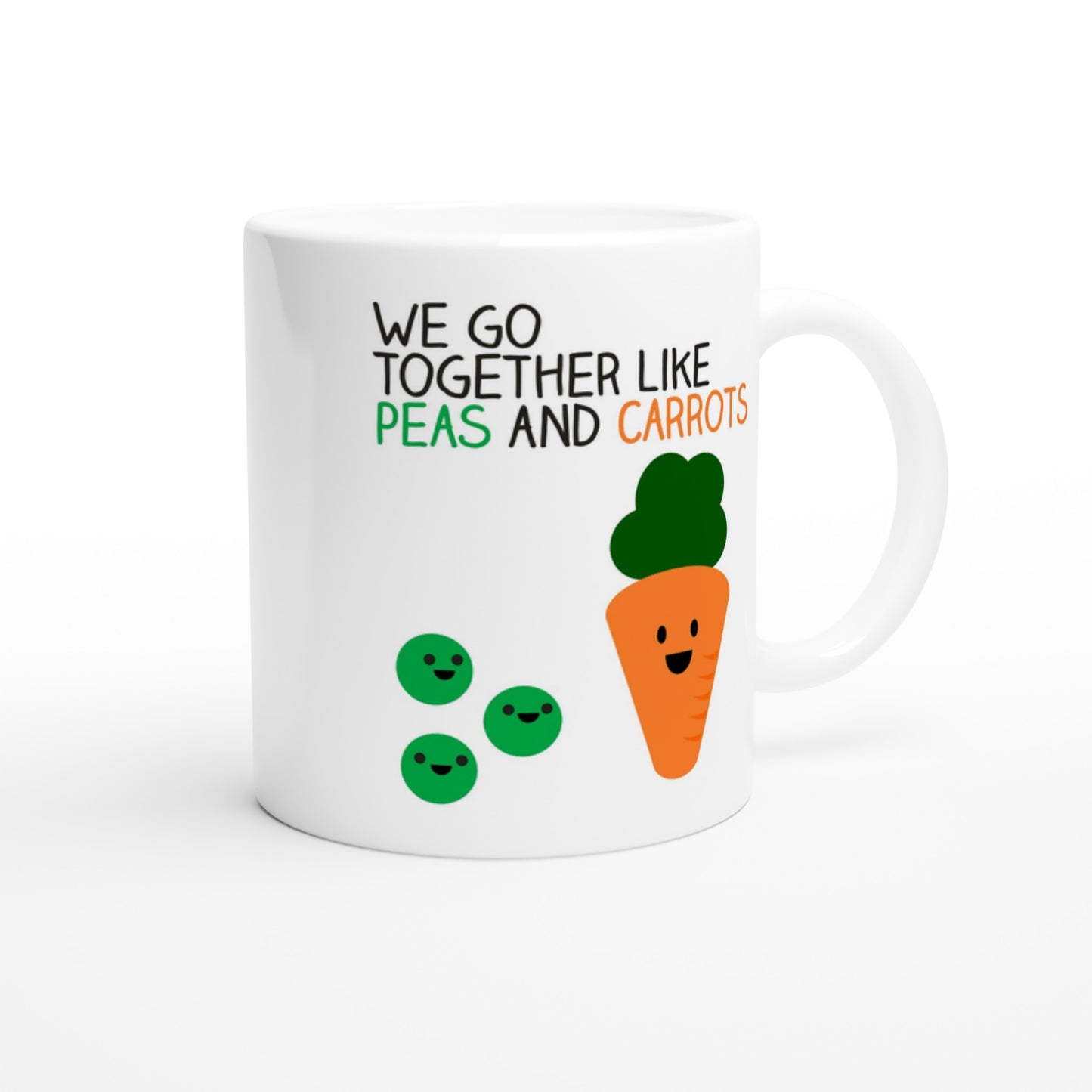 Kawaii Style Mug – Cute Peas and Carrot Design with 'We Go Together' Quote - Rampage Design Studio