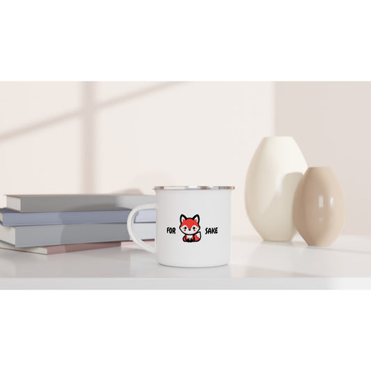 Funny Fox Mug – Enamel 12oz, 'For Fox Sake' Design, Perfect for Camping and Coffee - Rampage Design Studio