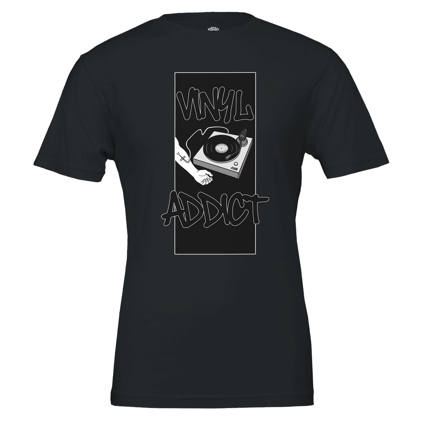 Vinyl Addict T-Shirt • DJ Turntable Shirt • Record Collector Gift • Vinyl Lover Tee • Crate Digger Retro Graphic Tee - Rampage Design Studio