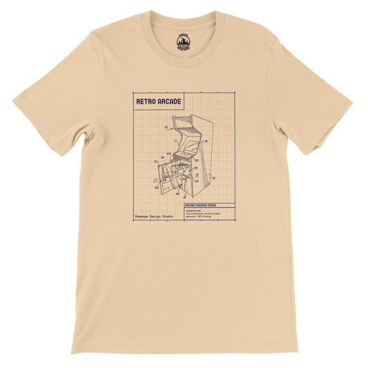 Retro Arcade Machine Blueprint T-Shirt – Soft, Eco-Friendly, Unisex Fit - Rampage Design Studio