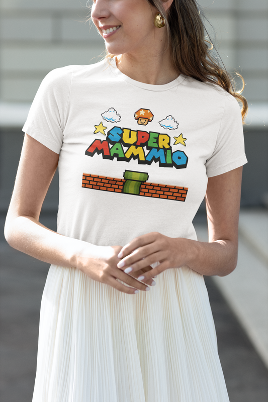 Super Mammio Retro Gaming T-Shirt, Super Mario inspired, Mothers Day Gift, Colourful Gift for Mom, Nostalgic Design for Gaming Moms - Rampage Design Studio
