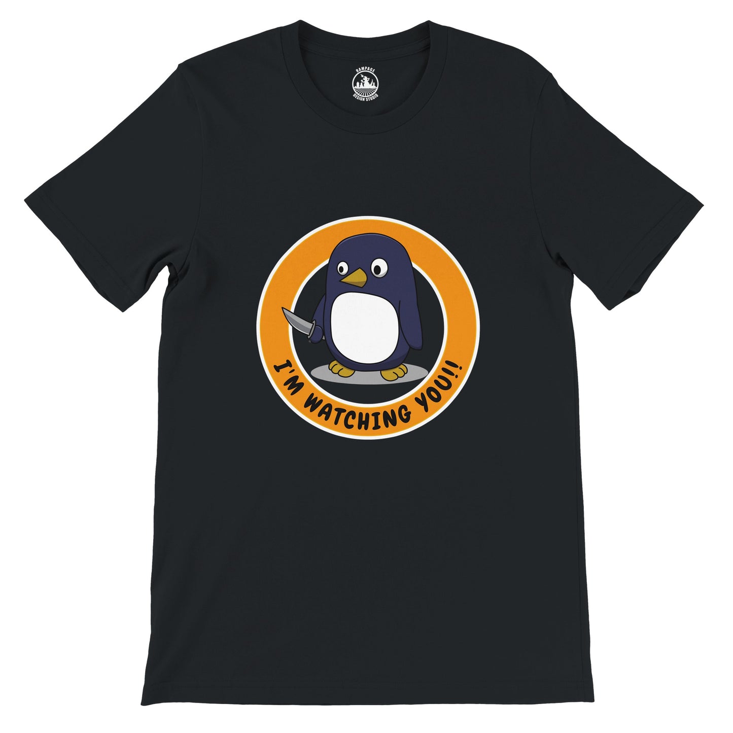 Sinister Penguin T-Shirt – I'm Watching You! – Unisex Soft Cotton Tee - Rampage Design Studio