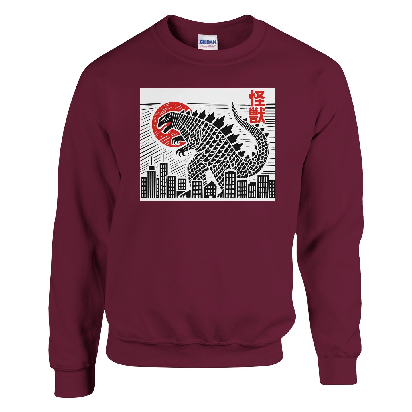 Godzilla Sweatshirt: Japanese Kaiju Monster Tee, Ink Block Print - Rampage Design Studio