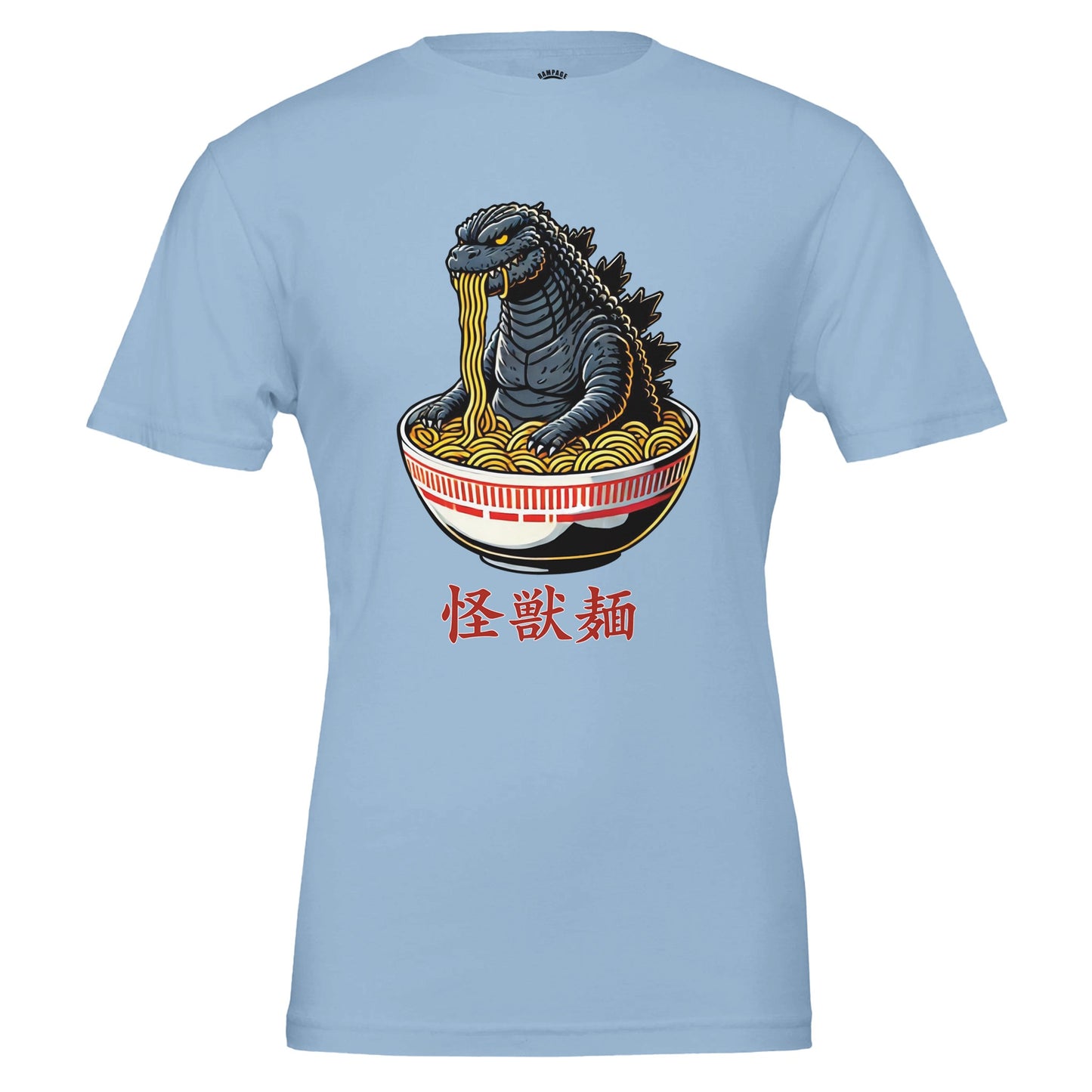 Kaiju Ramen T-Shirt, Humorous Godzilla Monster Eating Ramen, Soft Cotton Tee, Gojira T-Shirt, Gift for monster fans, Japanese Culture shirt - Rampage Design Studio