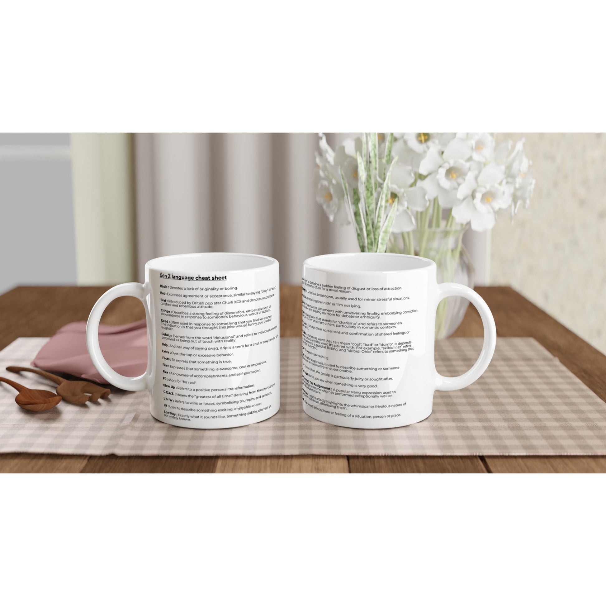 Gen Z Language Cheat Sheet Mug – Glossy Ceramic, Dishwasher & Microwave Safe, 11oz - Rampage Design Studio