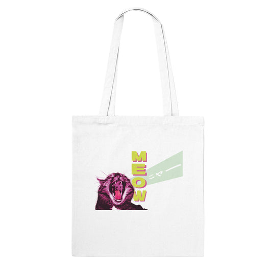 Bold Retro Cat Tote Bag, Gift for cat lovers, Meow tote bag, Cat design, Eco-Friendly, Colourful Design with 'MEOW' & Japanese Text - Rampage Design Studio