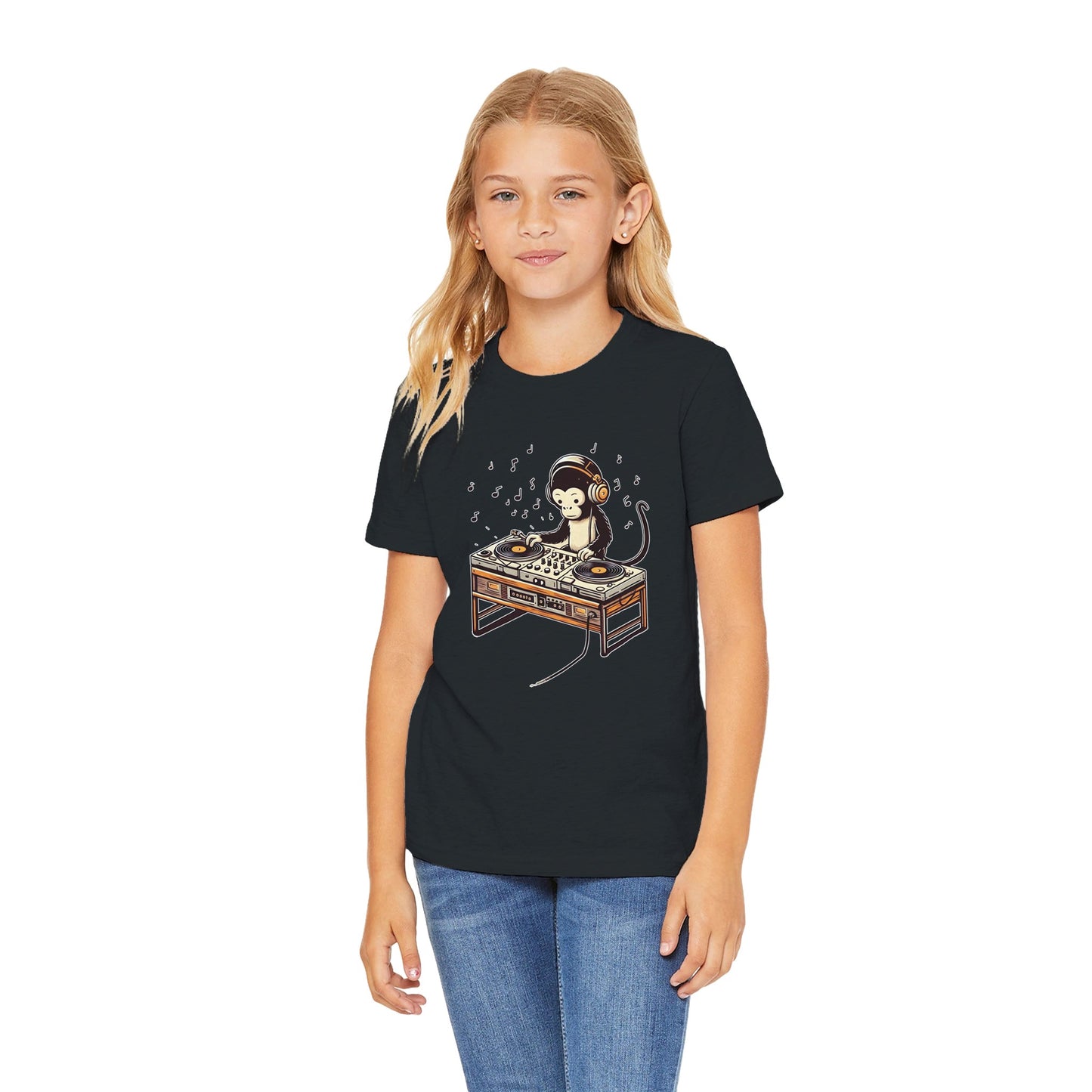 Cool Monkey DJ Kids Crewneck T-Shirt – Fun & Playful Design for Young Music Lovers - Rampage Design Studio