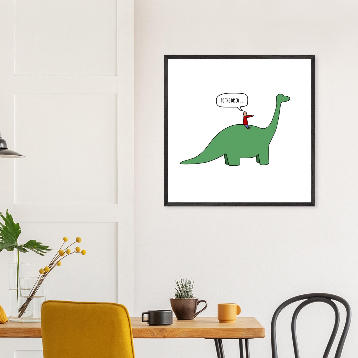 Funny Dinosaur Framed Poster, To The Disco, Dance Themed Art, Music Art, Dinosaur Art, Cartoon Decor, Ready-to-Hang, Sustainable Wood Frame, Perfect for Kids' Rooms - Rampage Design Studio