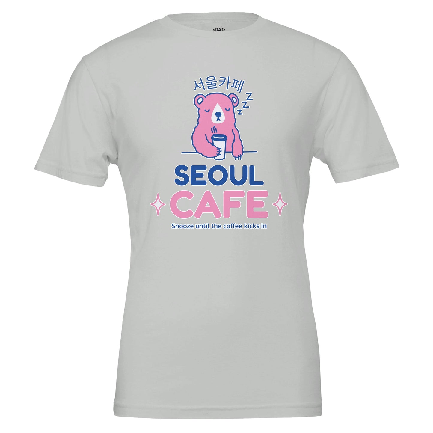 Sleepy Bear T-shirt, Cute Seoul Cafe Design, coffee lovers gift, cafe culture, Korean Design, funny cute design, coffee tee, Soft Cotton, Funny Coffee Quote - Rampage Design Studio