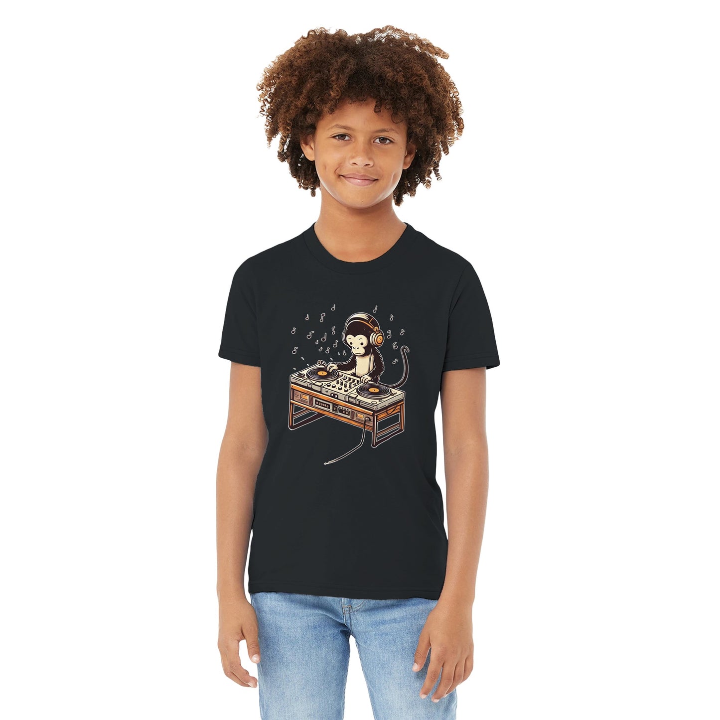 Cool Monkey DJ Kids Crewneck T-Shirt – Fun & Playful Design for Young Music Lovers - Rampage Design Studio