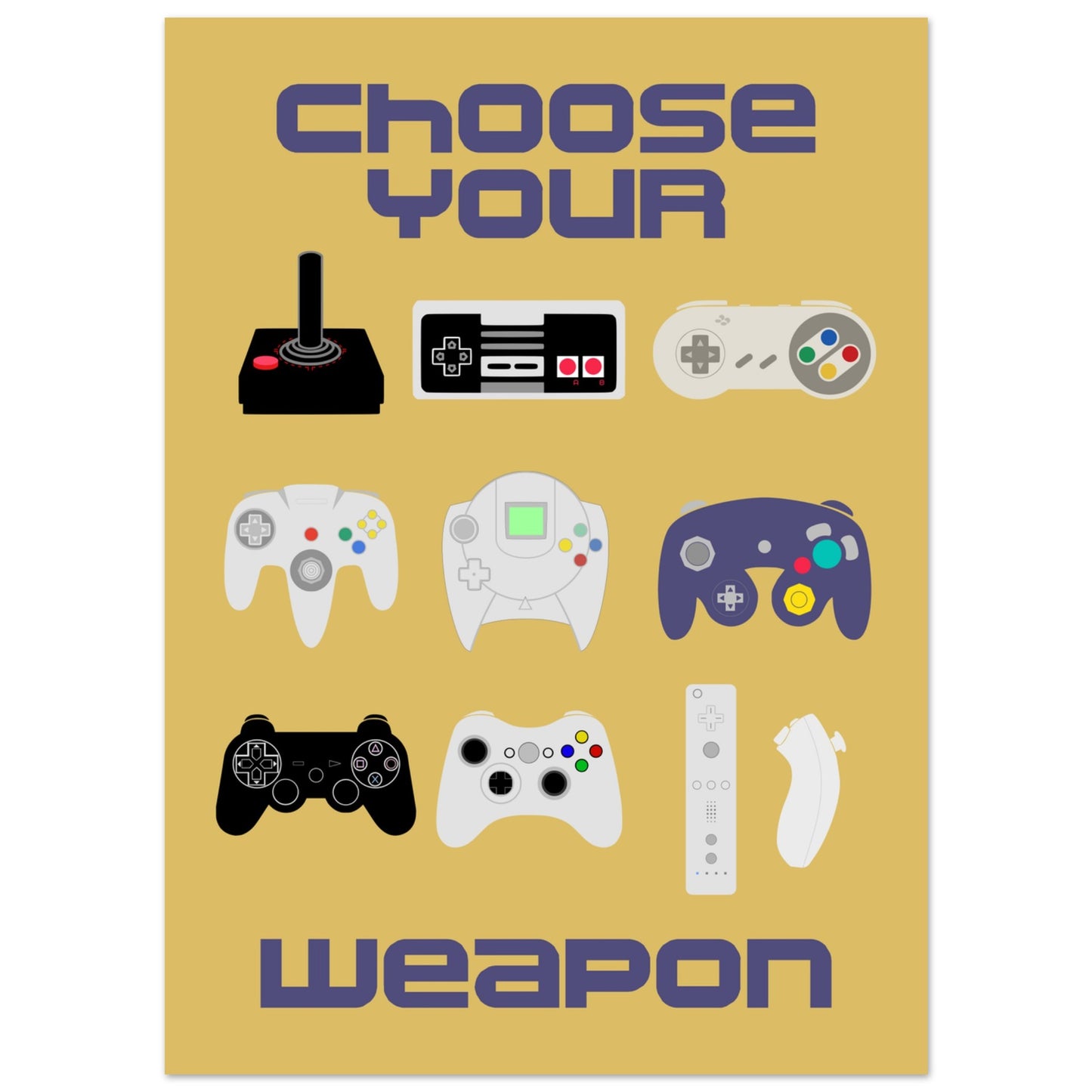 Choose Your Weapon Retro Poster, Vintage Gaming Controllers Art Print, Gift for Gamers, Boys room poster, gaming room poster - Rampage Design Studio