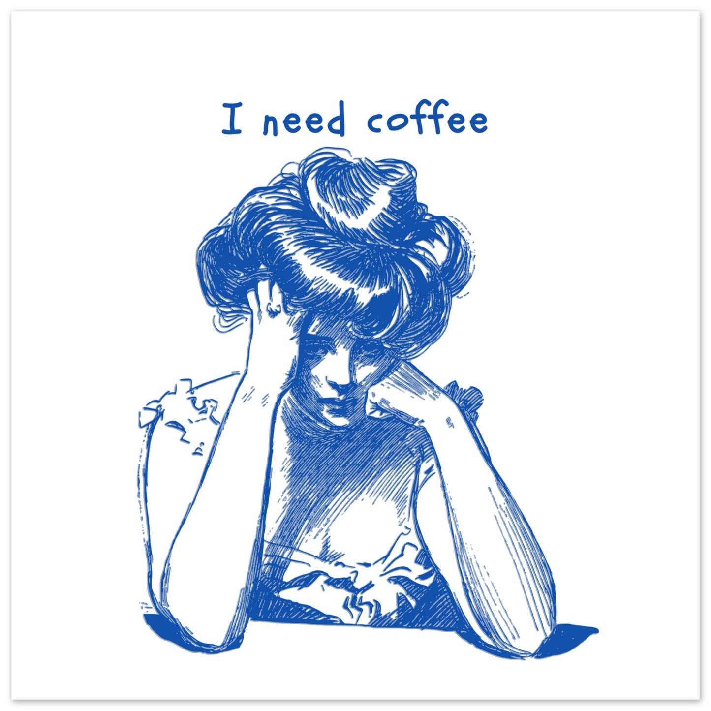 Weary Woman Fine Art Print – 'I Need Coffee' Illustration, Giclée Vivid Colors - Rampage Design Studio