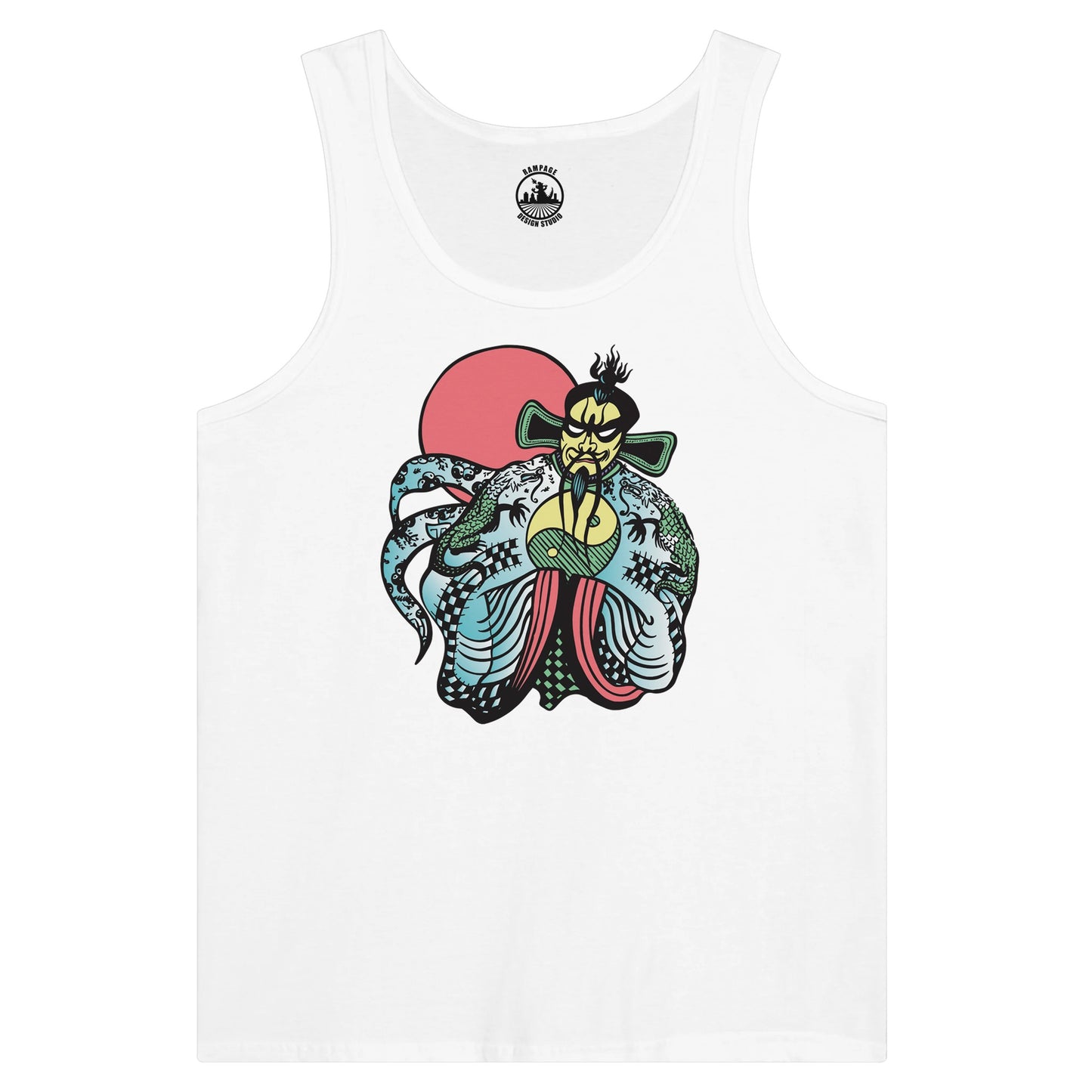 Fu Manchu Tank Top, Jack Burton Inspired Design from Big Trouble In Little China, White Vest, Pop Culture Design, Retro, 80s costume - Rampage Design Studio