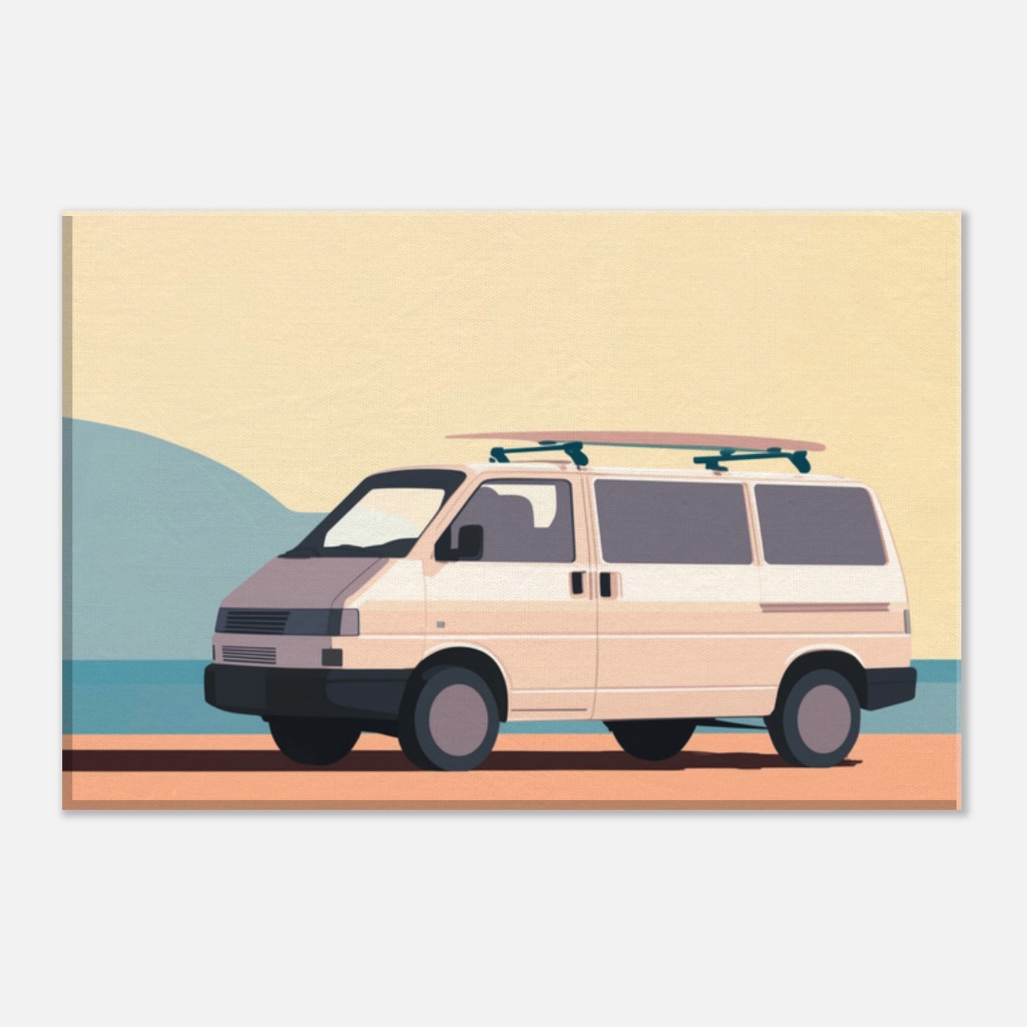 “Waiting for the Waves” – Minimalist VW Camper Van Canvas Print, Surf-Inspired Coastal Wall Art, Digital Artwork by Rampage Design Studio - Rampage Design Studio