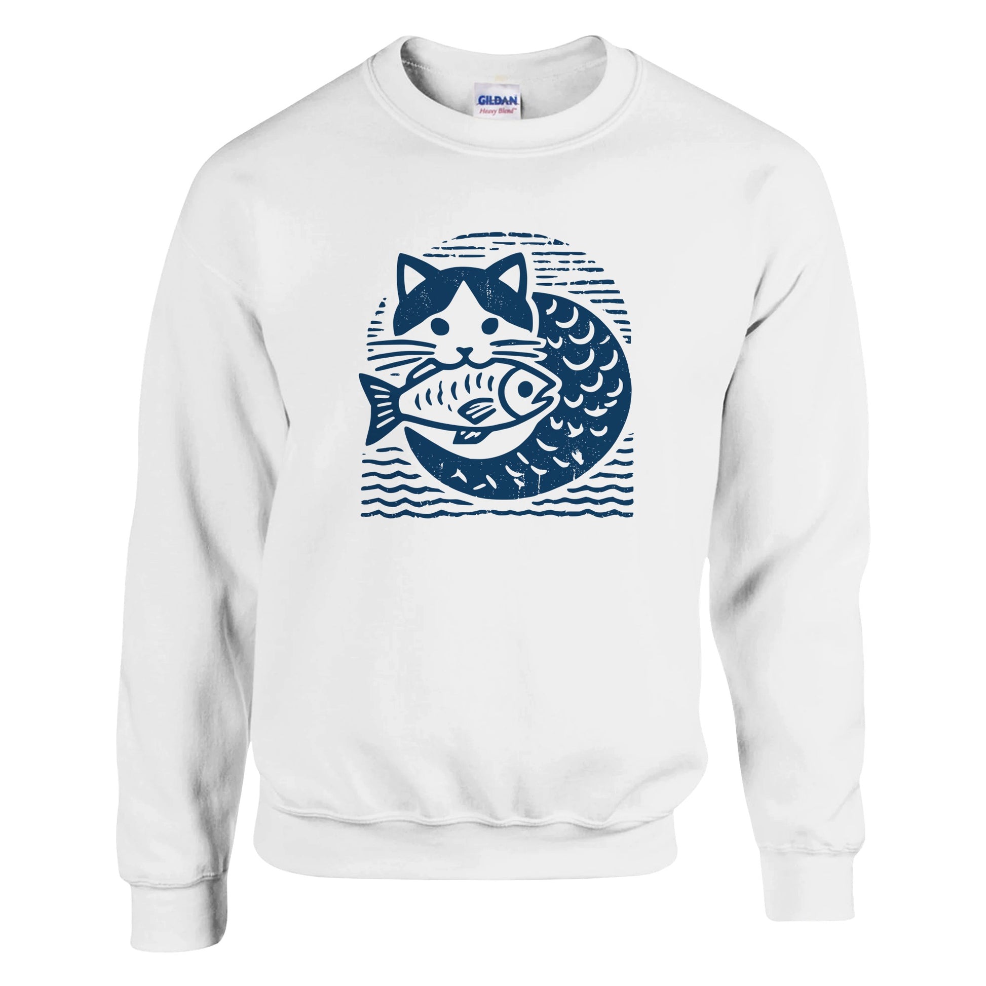 Cat & Fish Two-Tone Ink Block Print style Sweatshirt - Rampage Design Studio
