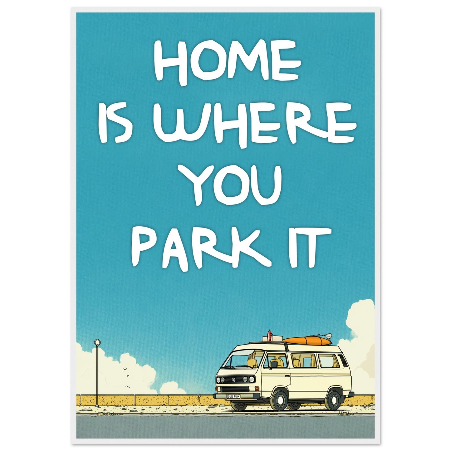 Home Is Where You Park It Camper Van Classic Matte Paper Wooden Framed Poster – Retro VW Print, Van Life Wall Art Gift - Rampage Design Studio