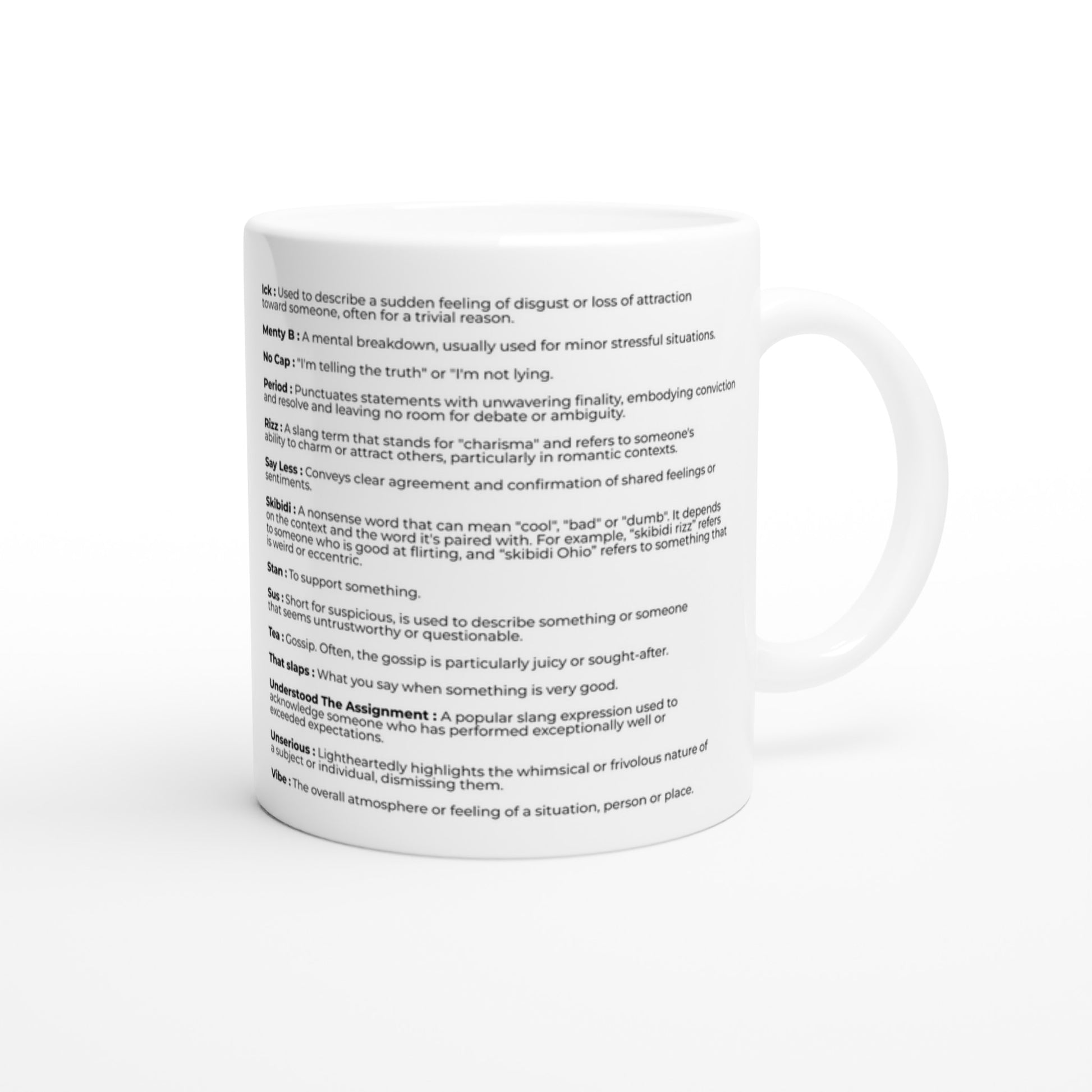 Gen Z Language Cheat Sheet Mug – Glossy Ceramic, Dishwasher & Microwave Safe, 11oz - Rampage Design Studio