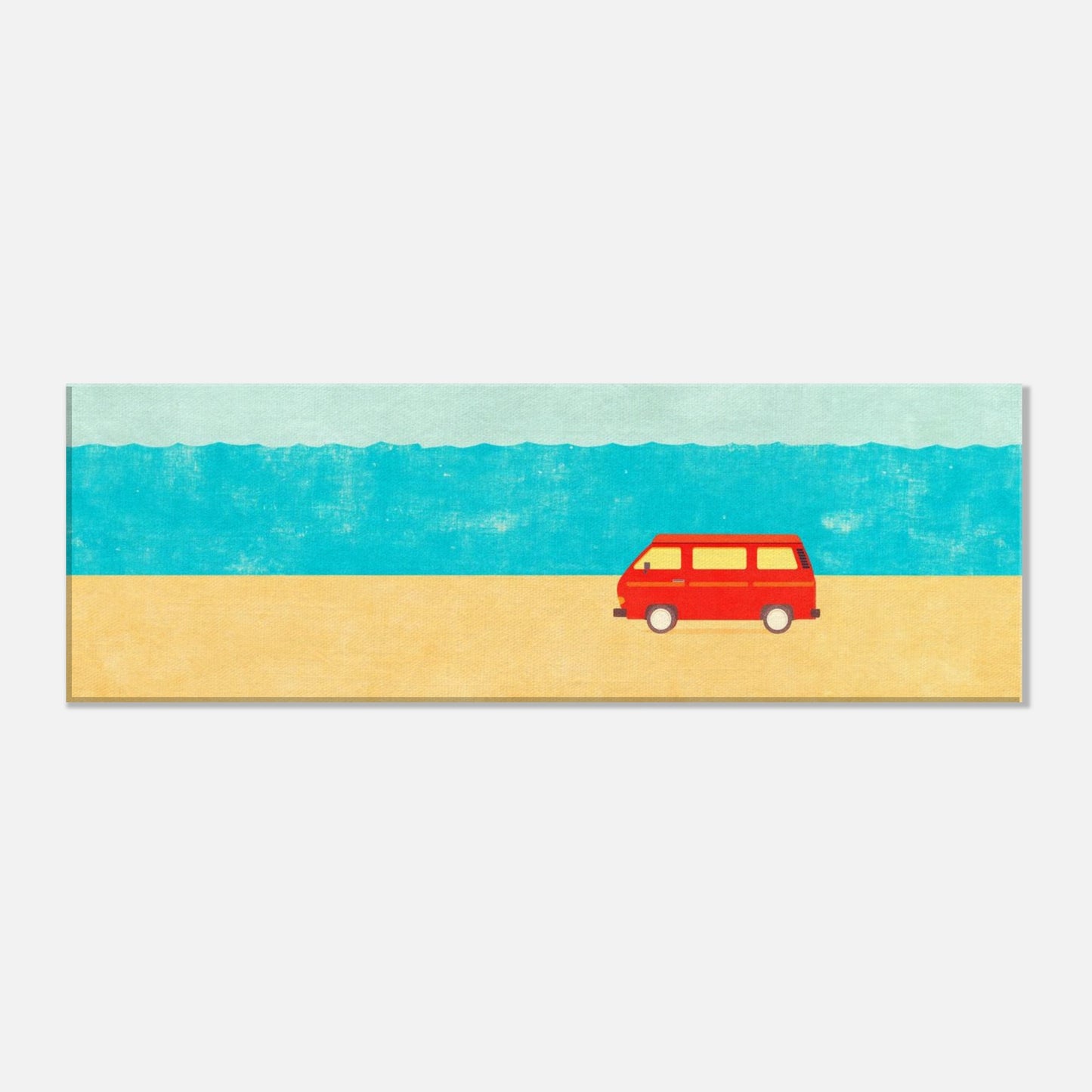 Minimalist VW Camper Van Beach Canvas – Retro Coastal Wall Art, Van Life Decor, Red Camper Print for Travel Lovers - Rampage Design Studio