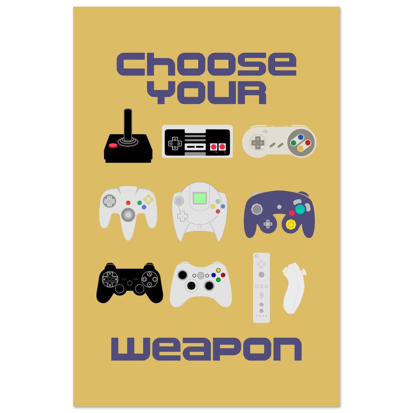 Choose Your Weapon Retro Poster, Vintage Gaming Controllers Art Print, Gift for Gamers, Boys room poster, gaming room poster - Rampage Design Studio