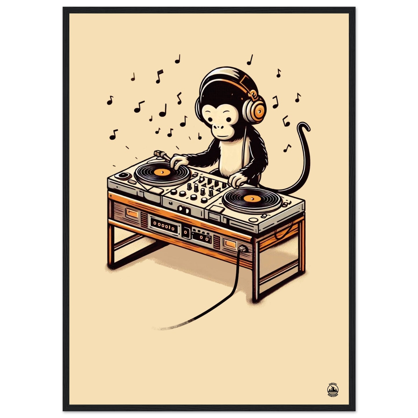 Monkey DJ Premium Matte Paper Wooden Framed Poster - Rampage Design Studio