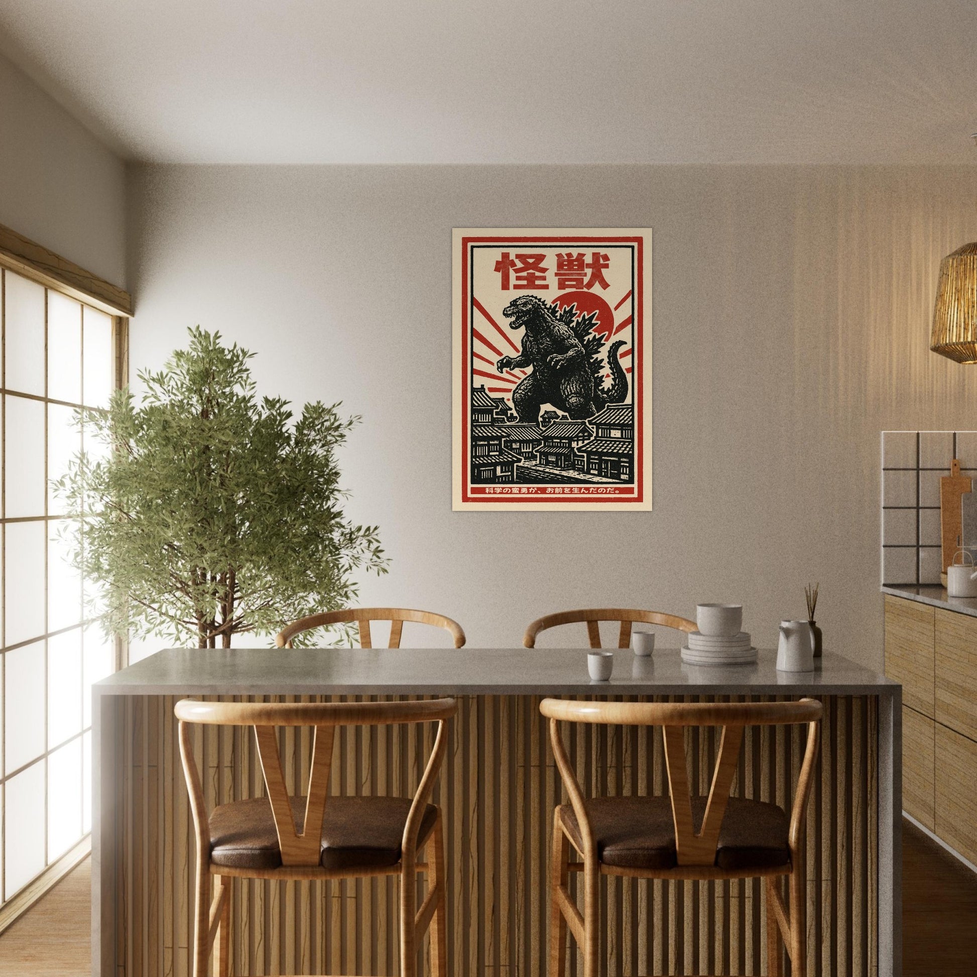 Retro Godzilla Kaiju Poster – Japanese Vintage Monster Movie Fine Art Poster - Rampage Design Studio
