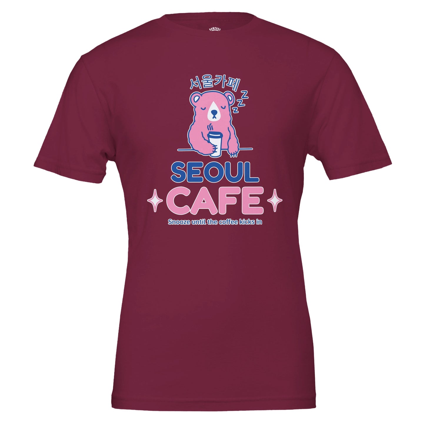 Sleepy Bear T-shirt, Cute Seoul Cafe Design, coffee lovers gift, cafe culture, Korean Design, funny cute design, coffee tee, Soft Cotton, Funny Coffee Quote - Rampage Design Studio