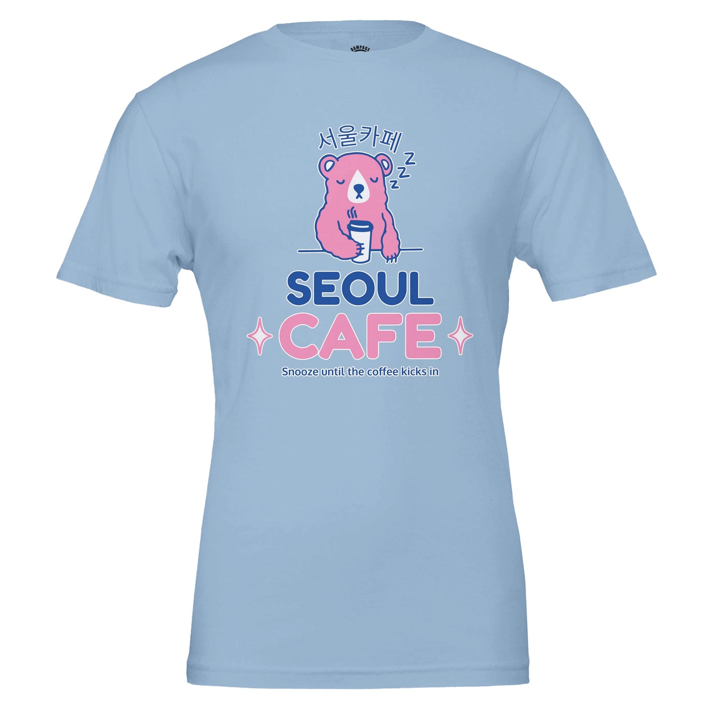 Sleepy Bear T-shirt, Cute Seoul Cafe Design, coffee lovers gift, cafe culture, Korean Design, funny cute design, coffee tee, Soft Cotton, Funny Coffee Quote - Rampage Design Studio