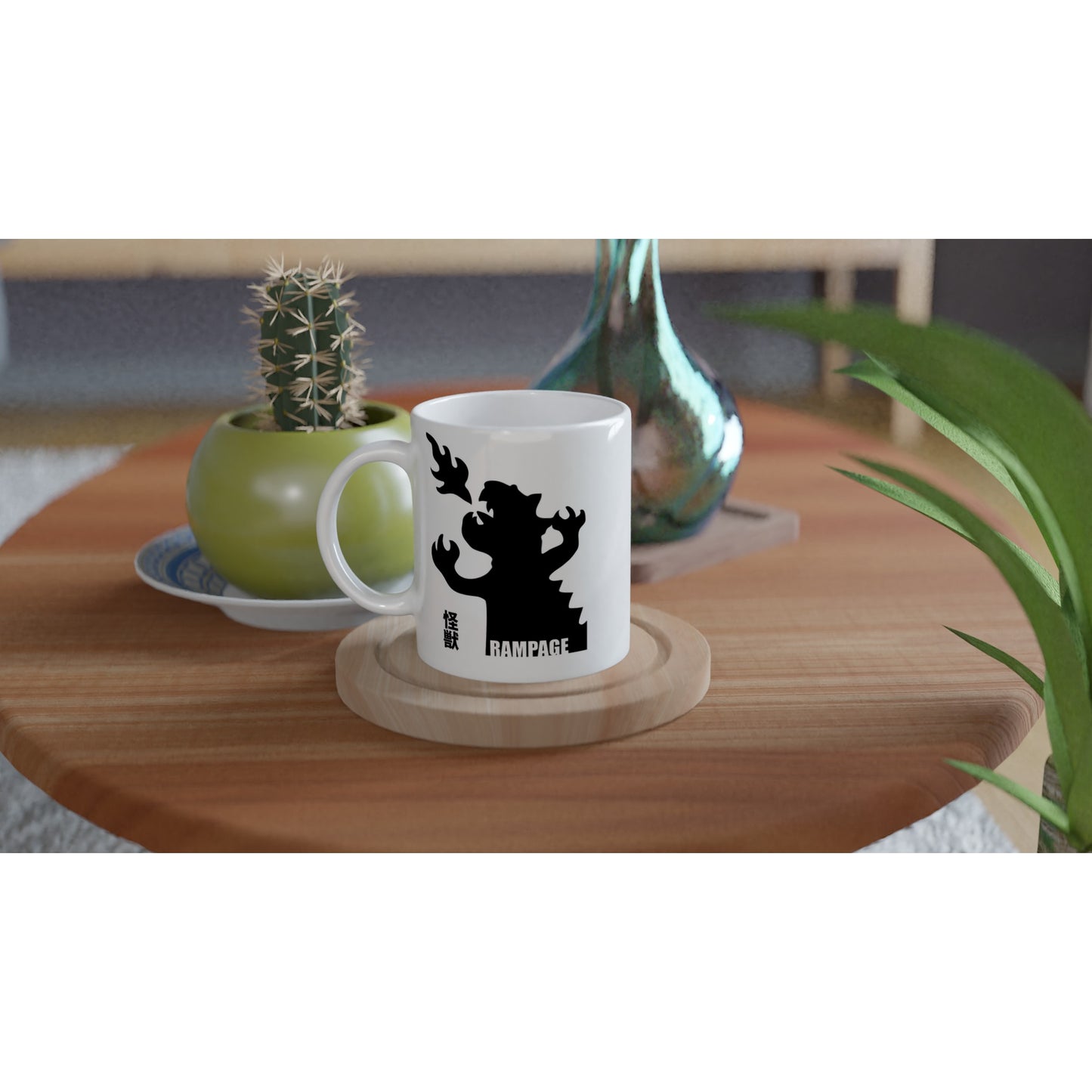 Rampage Design Studio Kaiju Monster Mug – Fire-Breathing Ceramic Cup with Japanese Text - Rampage Design Studio