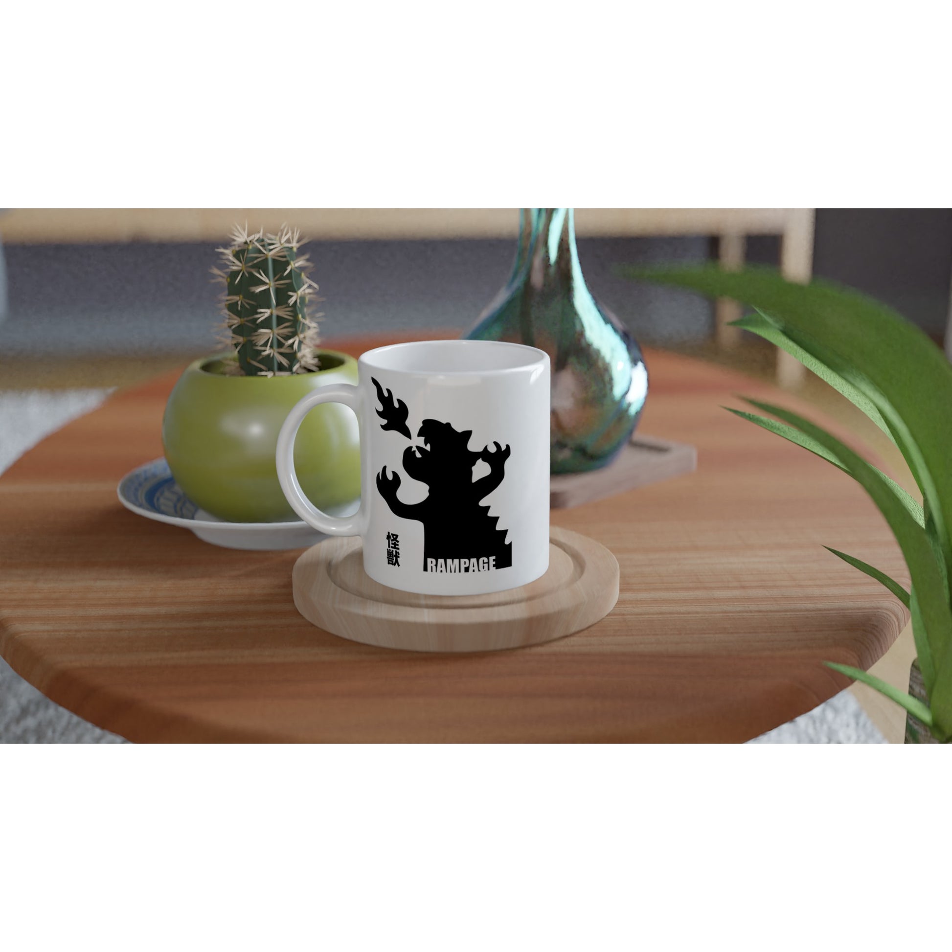 Rampage Design Studio Kaiju Monster Mug – Fire-Breathing Ceramic Cup with Japanese Text - Rampage Design Studio