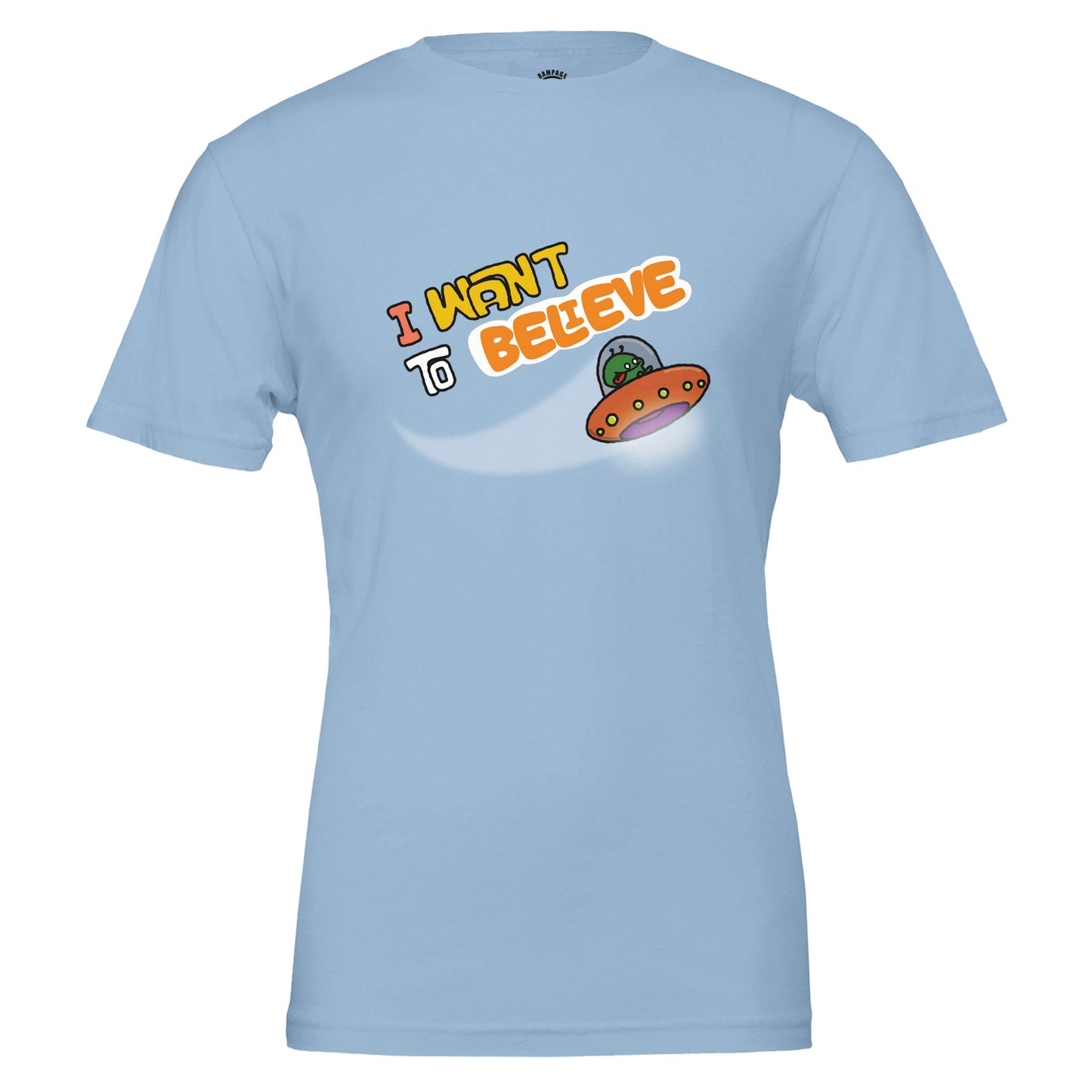 I Want to Believe T-Shirt, Fun Alien Design, UFO Tee, UAP T-Shirt, E.T. Design Shirt, X-Files Inspired Design, Bold Colours, Unisex Cotton Tee - Rampage Design Studio