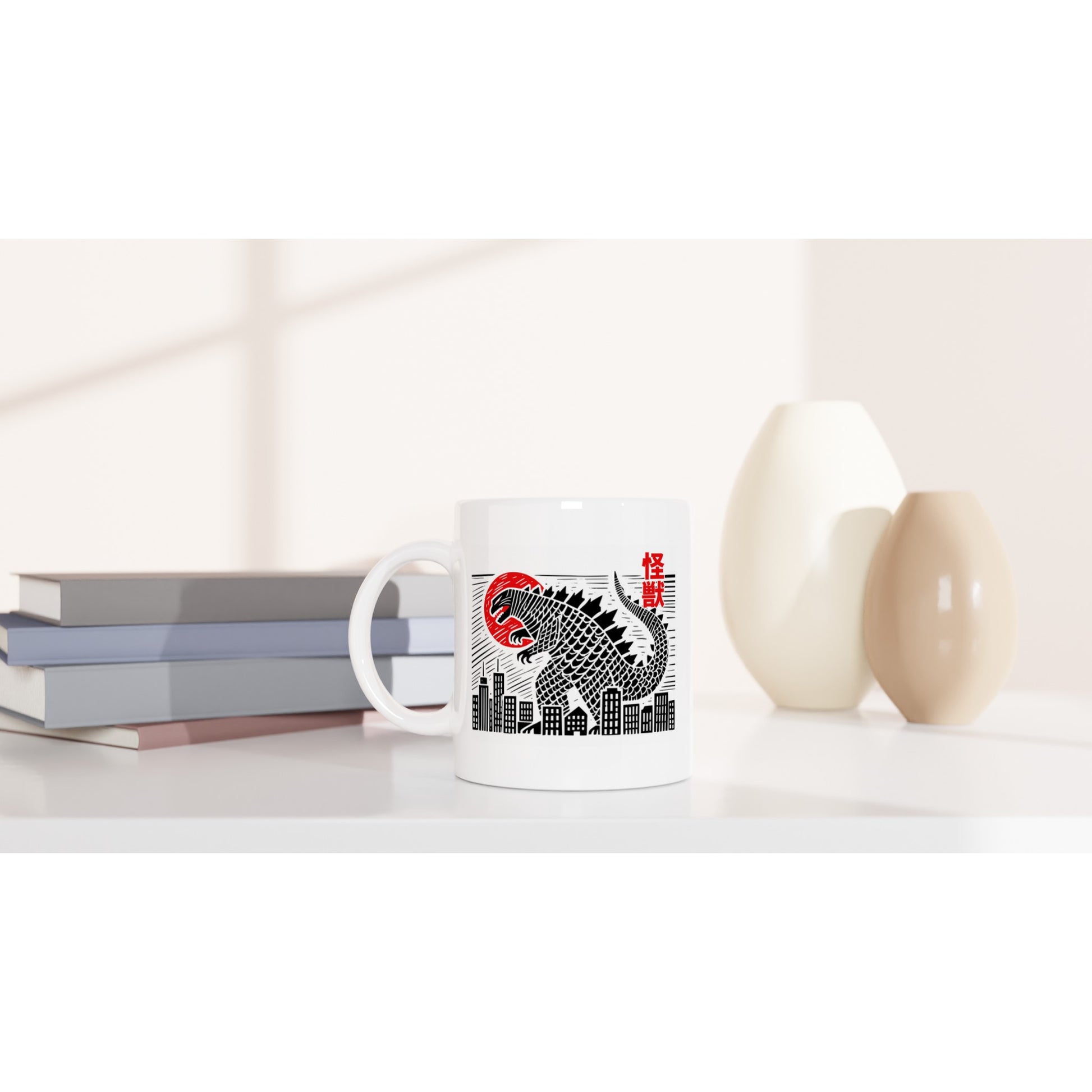 Kaiju Cityscape Mug – Japanese Style Block Print, Dishwasher & Microwave Safe Ceramic - Rampage Design Studio
