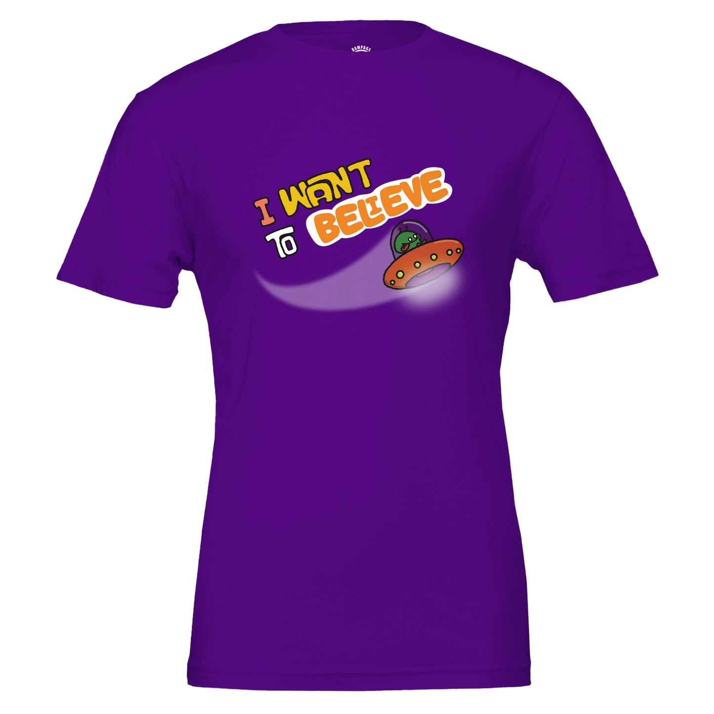 I Want to Believe T-Shirt, Fun Alien Design, UFO Tee, UAP T-Shirt, E.T. Design Shirt, X-Files Inspired Design, Bold Colours, Unisex Cotton Tee - Rampage Design Studio