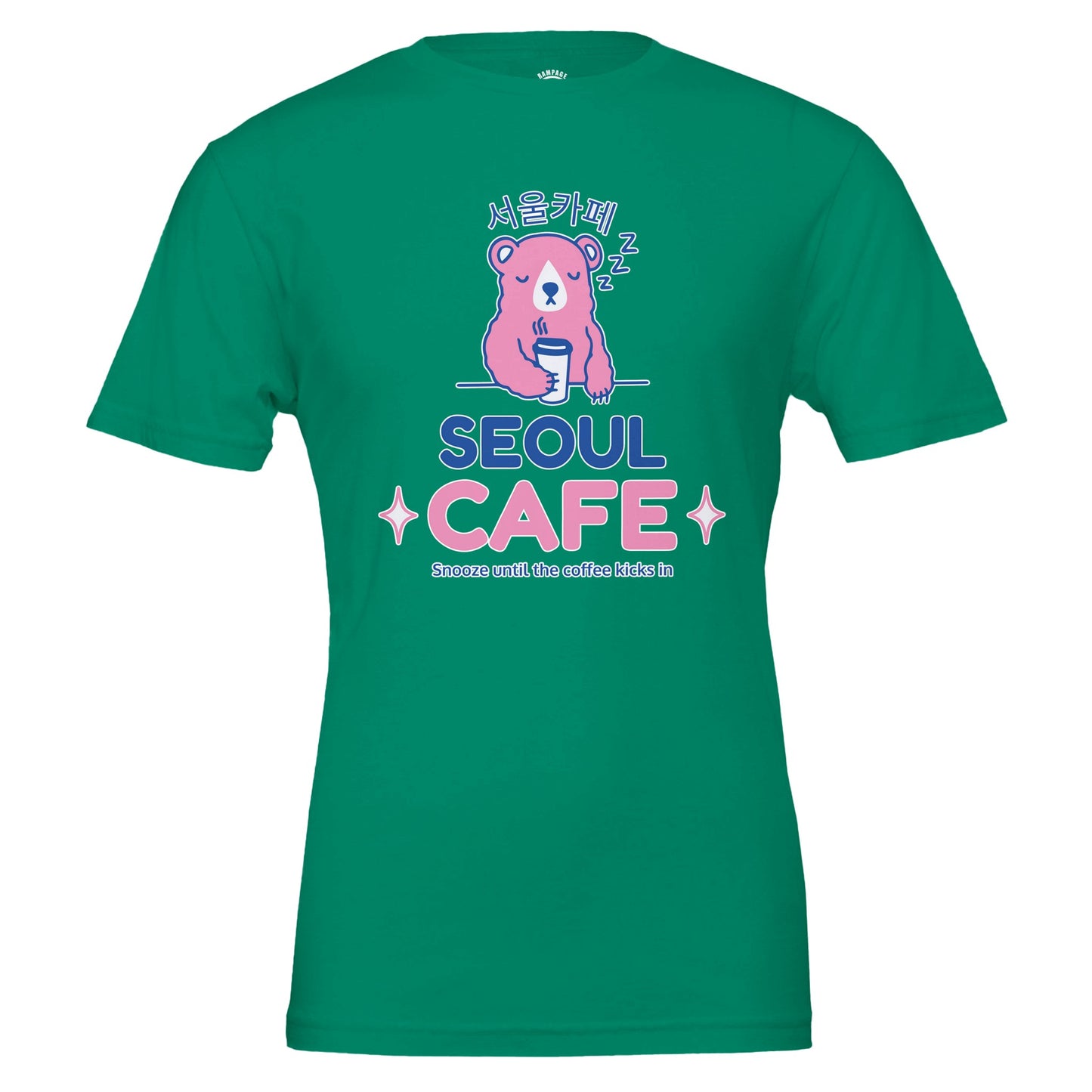 Sleepy Bear T-shirt, Cute Seoul Cafe Design, coffee lovers gift, cafe culture, Korean Design, funny cute design, coffee tee, Soft Cotton, Funny Coffee Quote - Rampage Design Studio