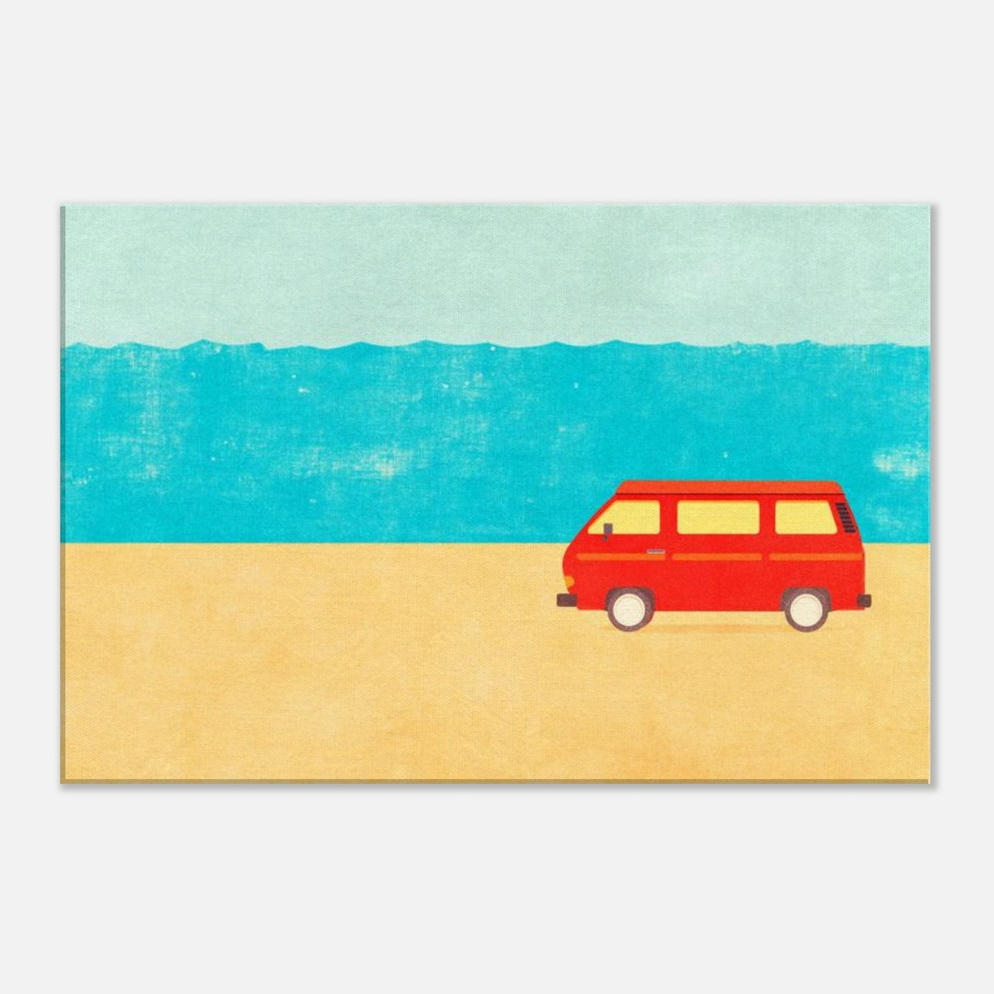 Minimalist VW Camper Van Beach Canvas – Retro Coastal Wall Art, Van Life Decor, Red Camper Print for Travel Lovers - Rampage Design Studio