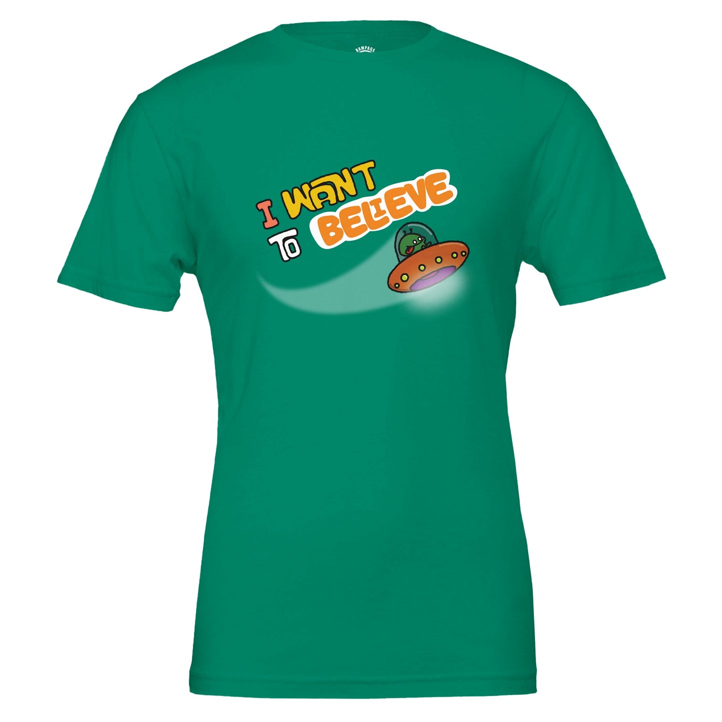 I Want to Believe T-Shirt, Fun Alien Design, UFO Tee, UAP T-Shirt, E.T. Design Shirt, X-Files Inspired Design, Bold Colours, Unisex Cotton Tee - Rampage Design Studio