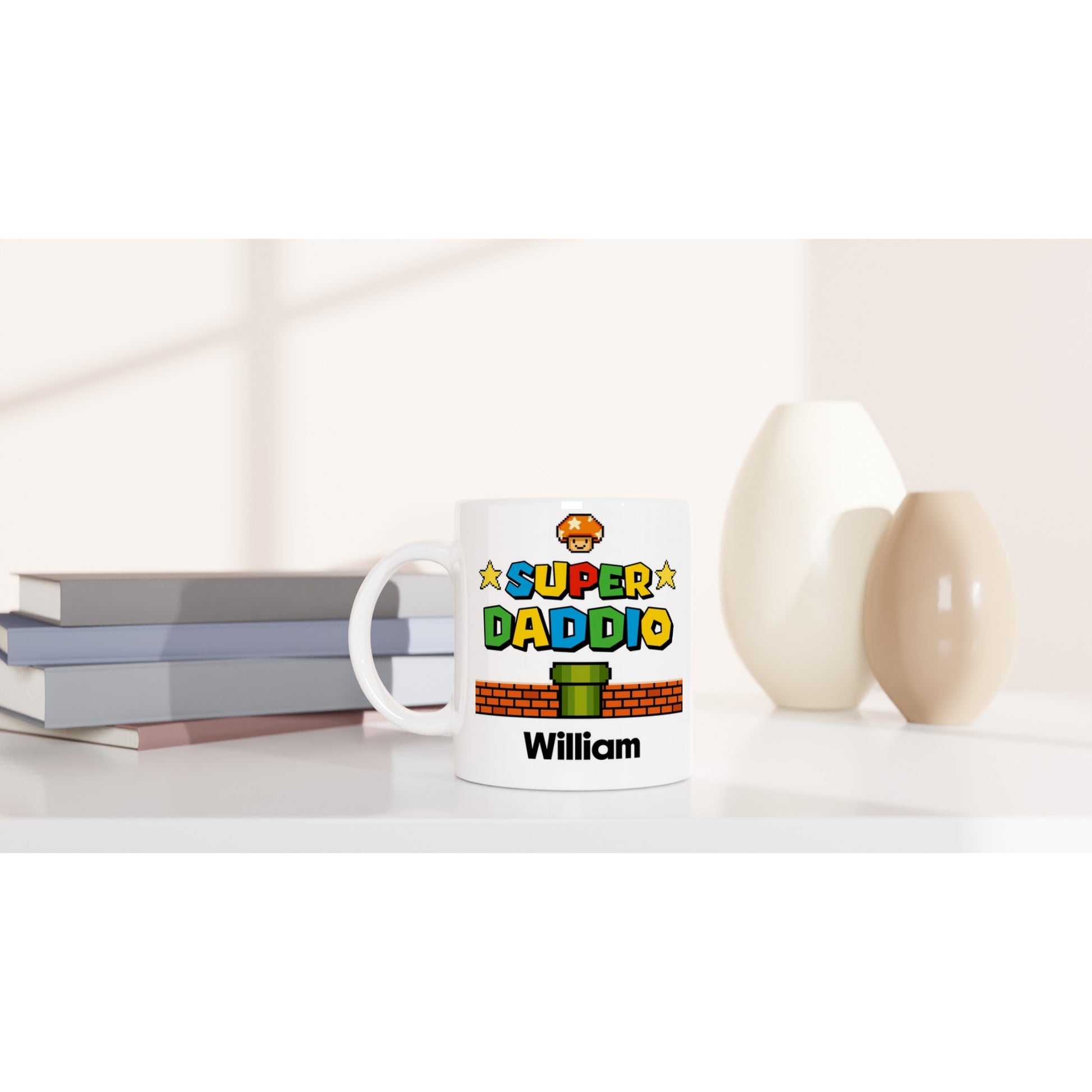 Personalized Dad Gift - 'Super Daddio' Personalized Mug with Name and Message, Ceramic 11oz, Perfect for Dads - New Dad Gifts - Rampage Design Studio
