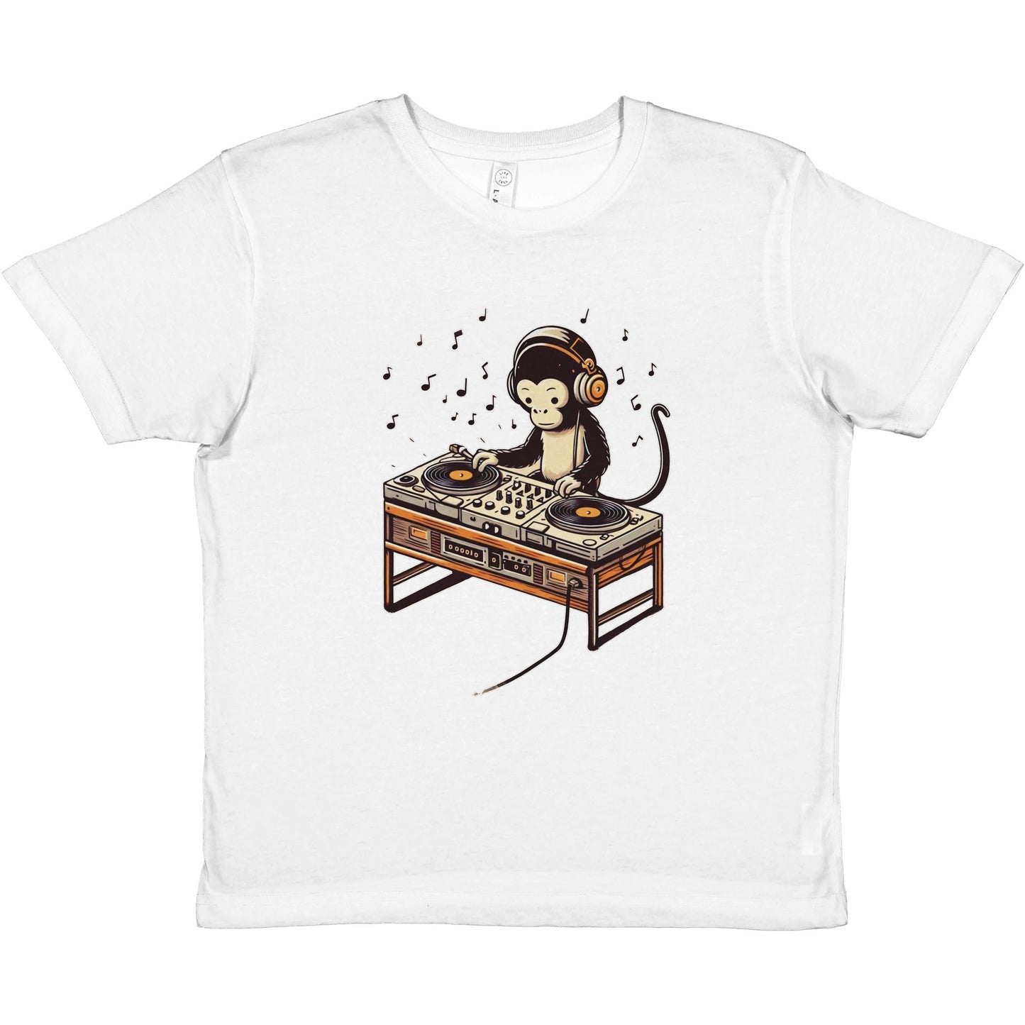 Cool Monkey DJ Kids Crewneck T-Shirt – Fun & Playful Design for Young Music Lovers - Rampage Design Studio