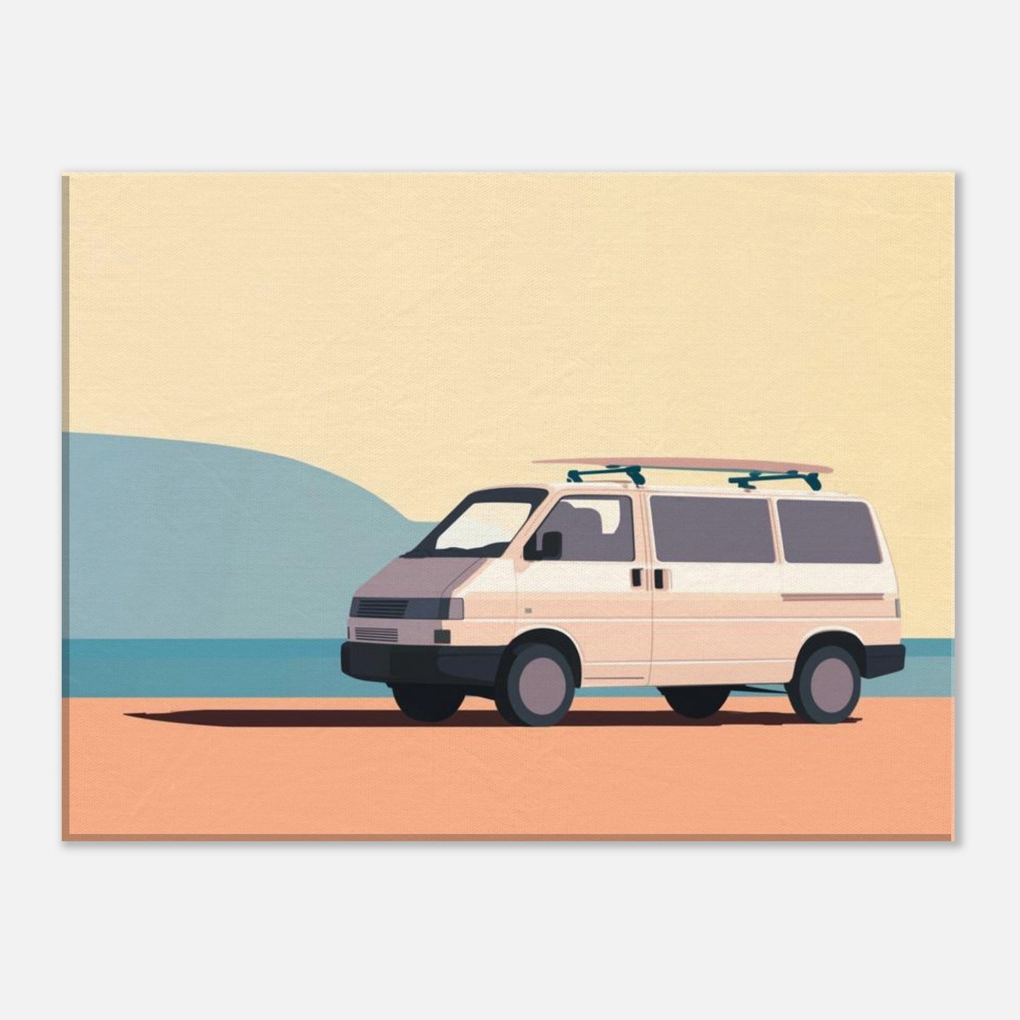 “Waiting for the Waves” – Minimalist VW Camper Van Canvas Print, Surf-Inspired Coastal Wall Art, Digital Artwork by Rampage Design Studio - Rampage Design Studio