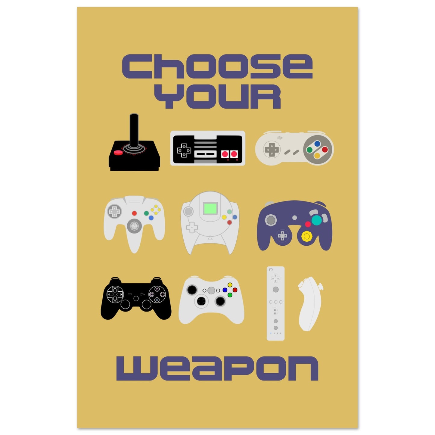 Choose Your Weapon Retro Poster, Vintage Gaming Controllers Art Print, Gift for Gamers, Boys room poster, gaming room poster - Rampage Design Studio