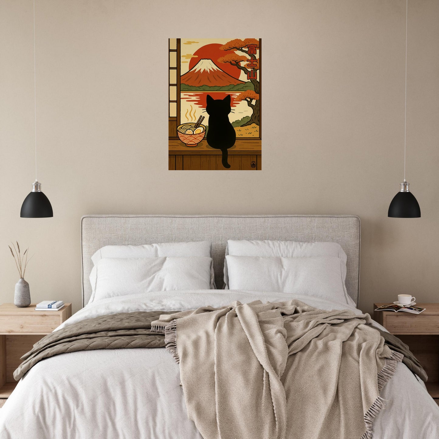 Japanese Wall Art Matt Poster- Mount Fuji Cat Poster - Ramen and Red Sun Artwork - Japanese Home Decor Gift - Rampage Design Studio