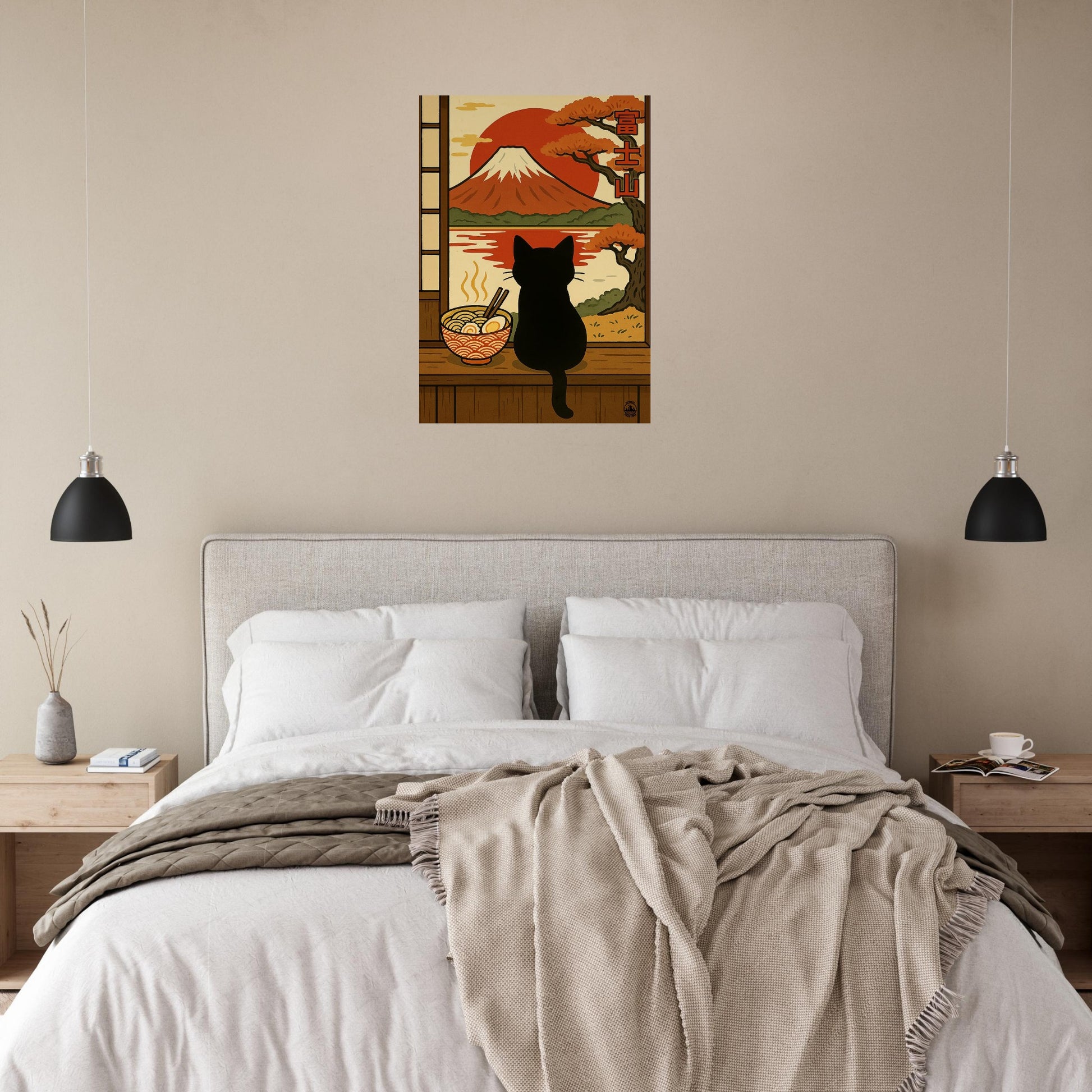 Japanese Wall Art Matt Poster- Mount Fuji Cat Poster - Ramen and Red Sun Artwork - Japanese Home Decor Gift - Rampage Design Studio