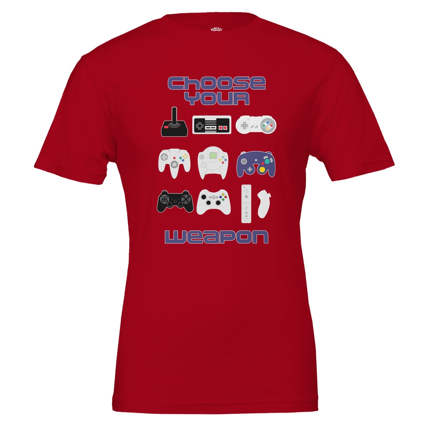 Retro Gamer T-Shirt, Choose Your Weapon, Vintage & Modern Game Controllers Design, Nintendo, Playstation, Sega, Atari, Xbox - Rampage Design Studio