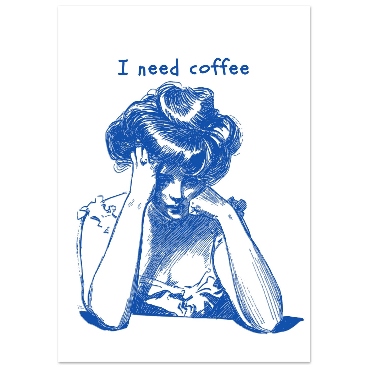 Weary Woman Fine Art Print – 'I Need Coffee' Illustration, Giclée Vivid Colors - Rampage Design Studio
