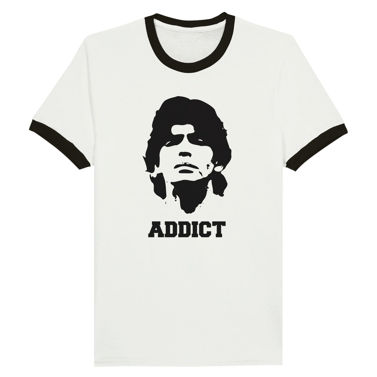 Addict - Diego Maradona Unisex Ringer T-shirt White and Black - Rampage Design Studio