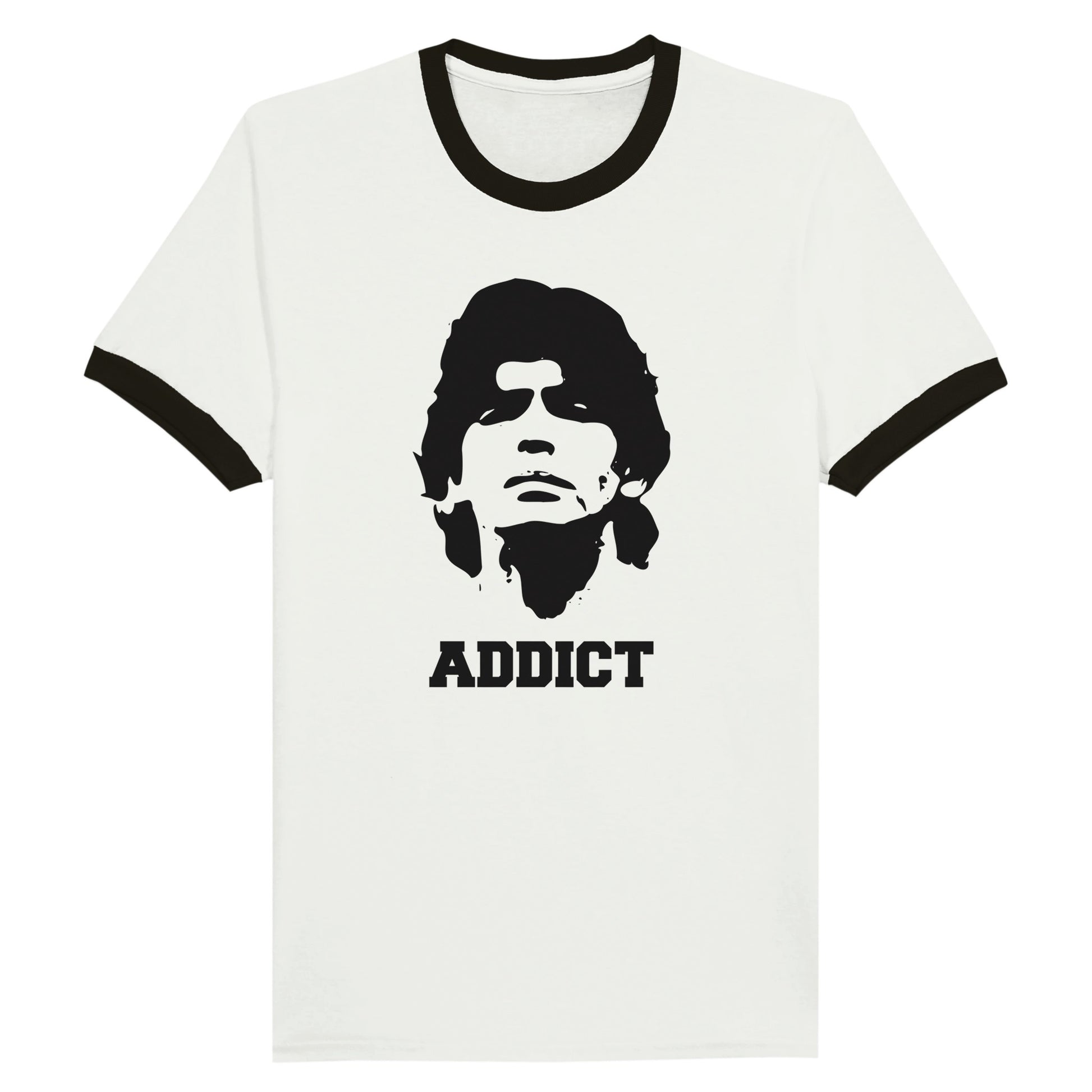 Addict - Diego Maradona Unisex Ringer T-shirt White and Black - Rampage Design Studio