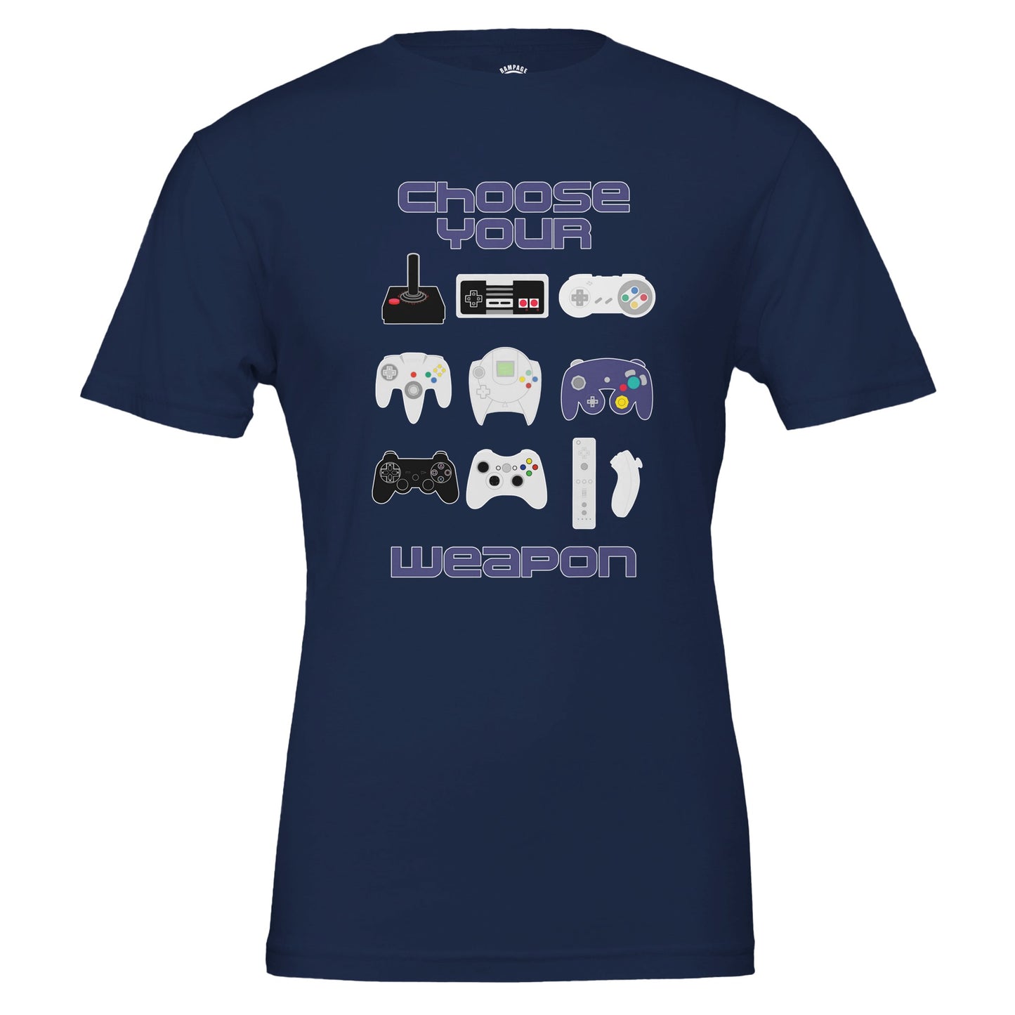 Retro Gamer T-Shirt, Choose Your Weapon, Vintage & Modern Game Controllers Design, Nintendo, Playstation, Sega, Atari, Xbox - Rampage Design Studio
