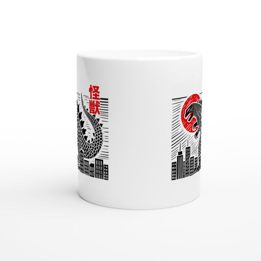 Kaiju Cityscape Mug – Japanese Style Block Print, Dishwasher & Microwave Safe Ceramic - Rampage Design Studio