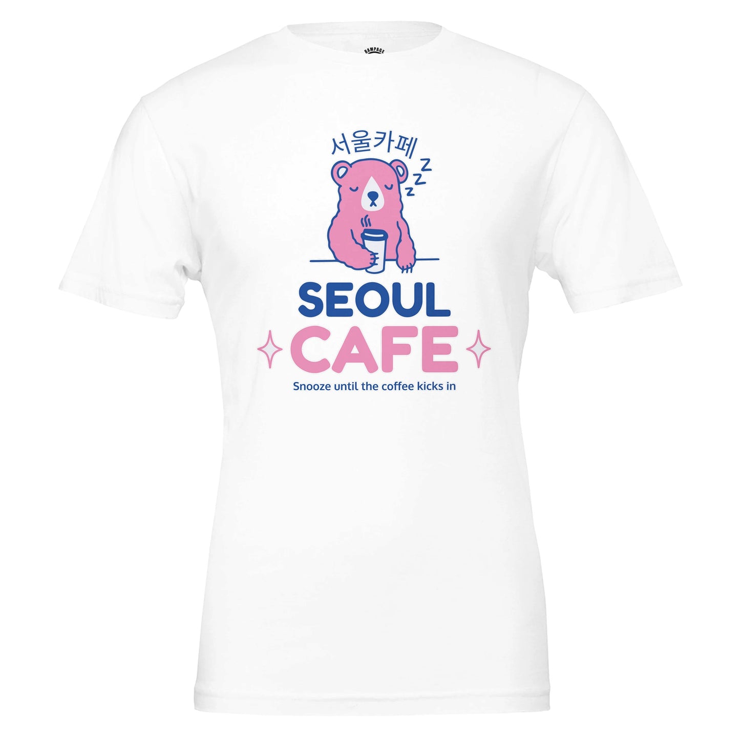 Sleepy Bear T-shirt, Cute Seoul Cafe Design, coffee lovers gift, cafe culture, Korean Design, funny cute design, coffee tee, Soft Cotton, Funny Coffee Quote - Rampage Design Studio